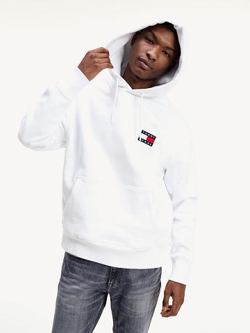 Férfi Tommy Hilfiger Organic Pamut Tommy Badge Hoodies Fehér | HU 1240XYU